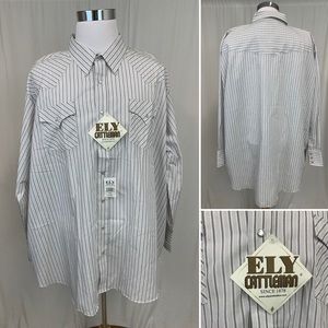 Men's NWT Fly Cattleman Big Man 4X White Striped Western Pearl Snap Tall Shirt